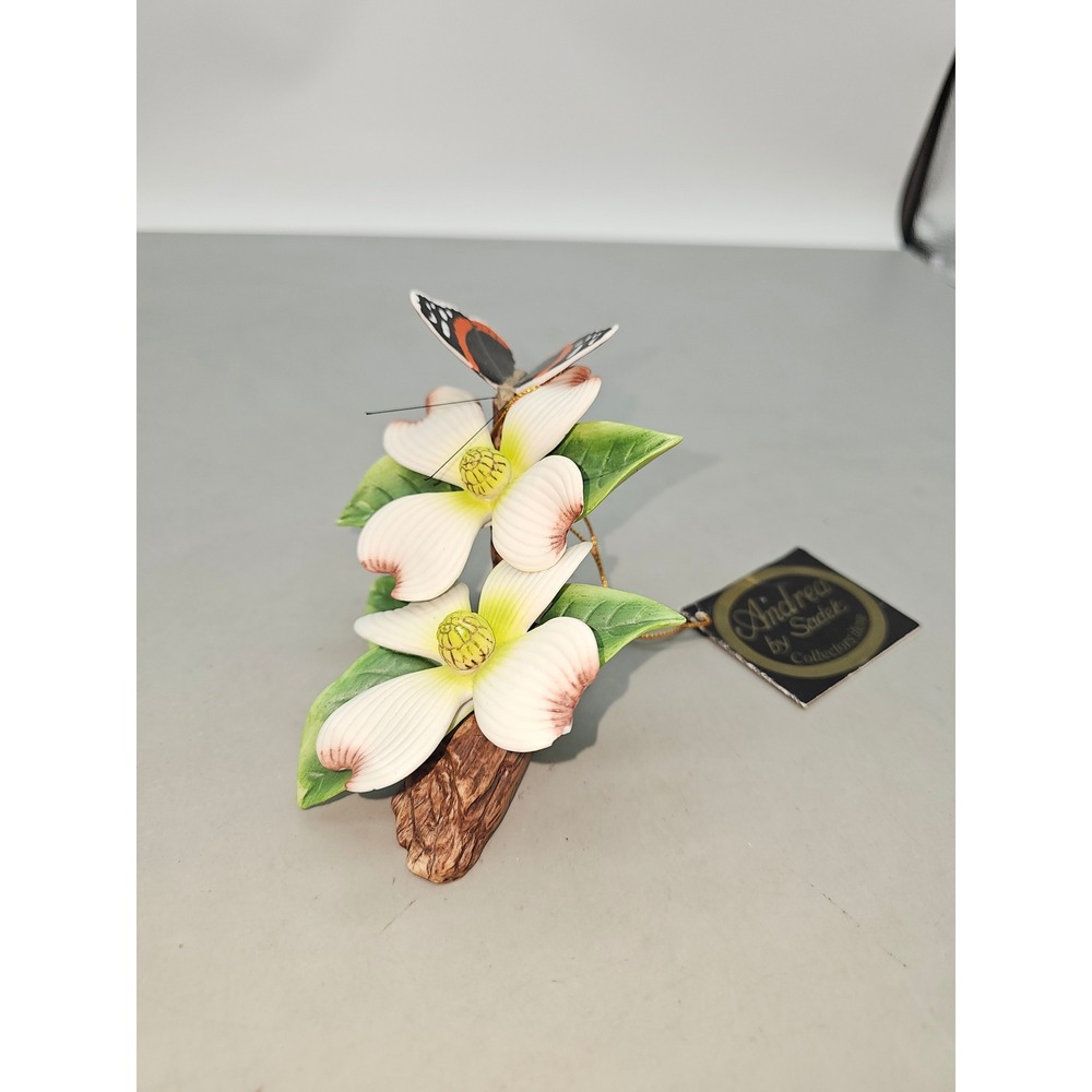 Andrea by Sadek Dogwood Butterfly Porcelain Figurine 6801 Vintage 1983 Japan